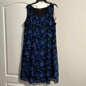 Perceptions Black and Blue Lace Floral Sleeveless Dress